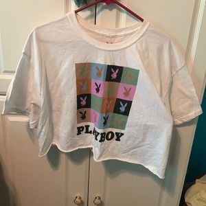Playboy- white printed crop top